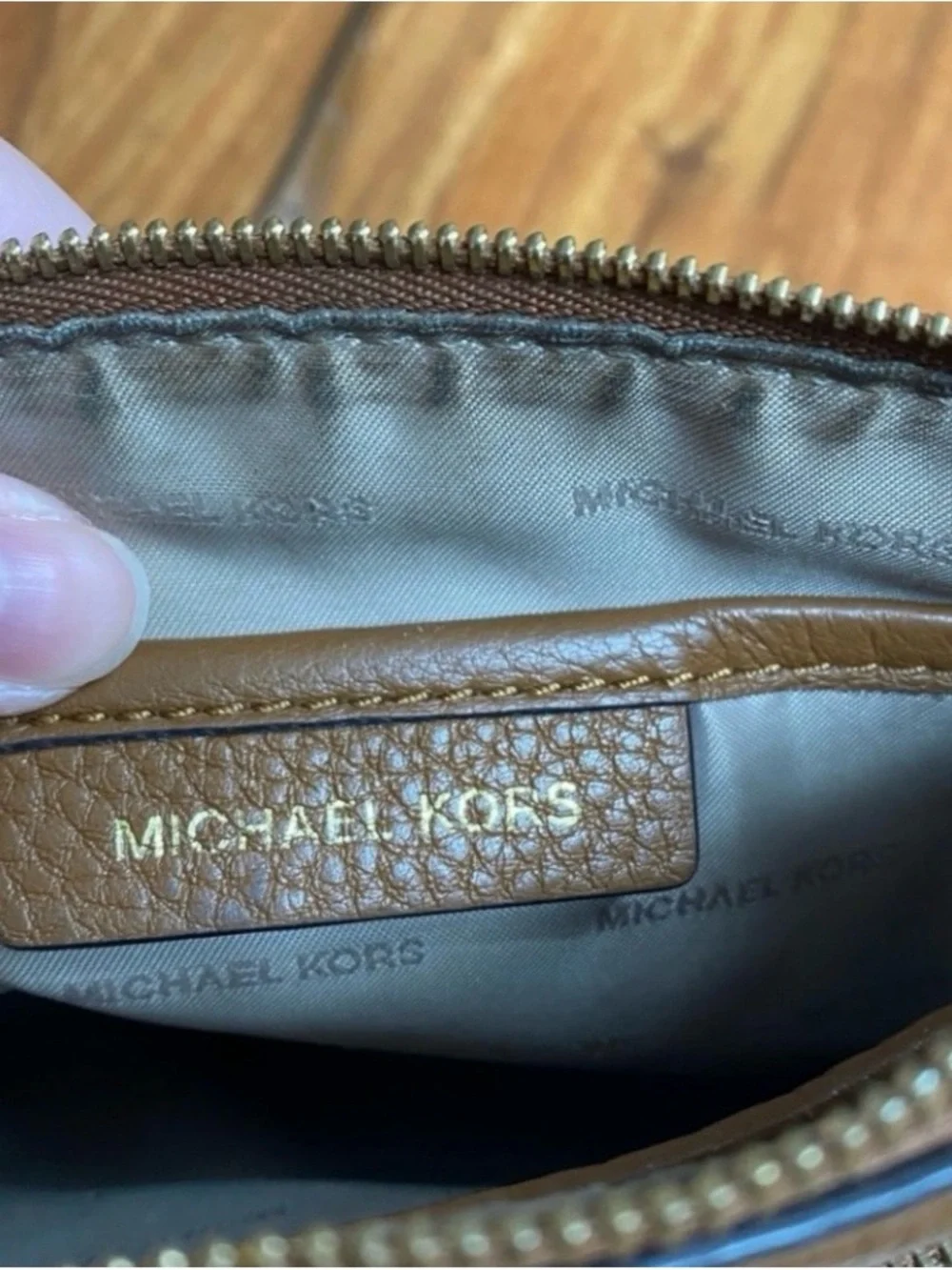 Michael Kors Women's Cognac Pebble Leather Zipper Adjustable Strap Crossbody Bag